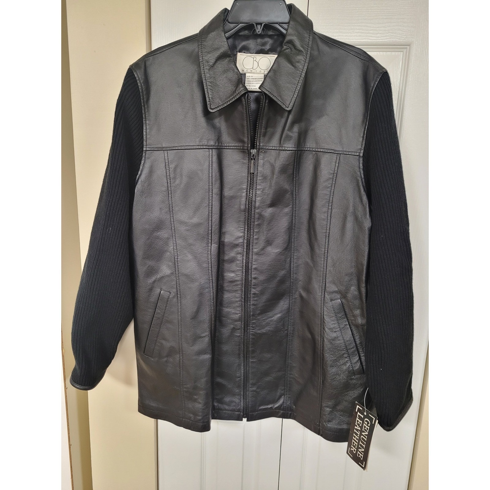 Cbo Chic Genuine Black Womens Leather New York Knit Sleeve Fully Lined Size 1x